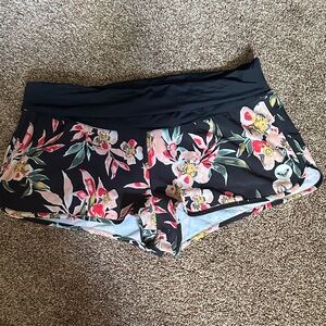 Roxy Floral Swim Board Shorts - Black and Pink